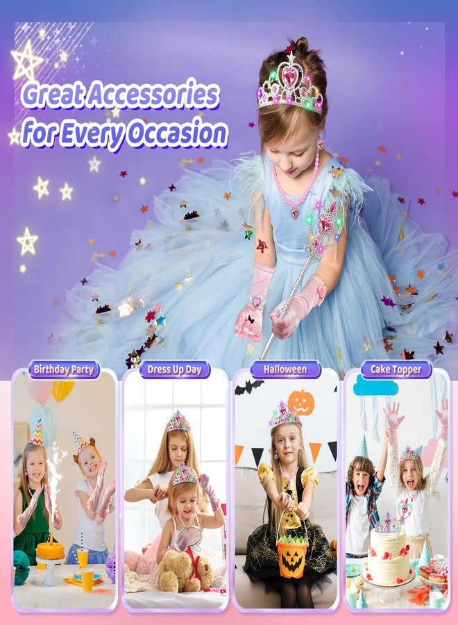 STOPKLAS Princess Dress Up Accessories, Light Up Wand Crown 7Pcs Princess Dress Up Set with Gloves Tiara Necklace Earrings Bracelet and Ring Gift Set for 3-6 Toddler Kids Girls Cosplay Party, Pink - Image 4